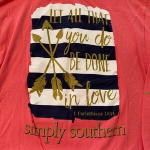 Simply Southern Shirt Adult XL Pink Long‎ Sleeve Preppy Jesus Corinthians Tee